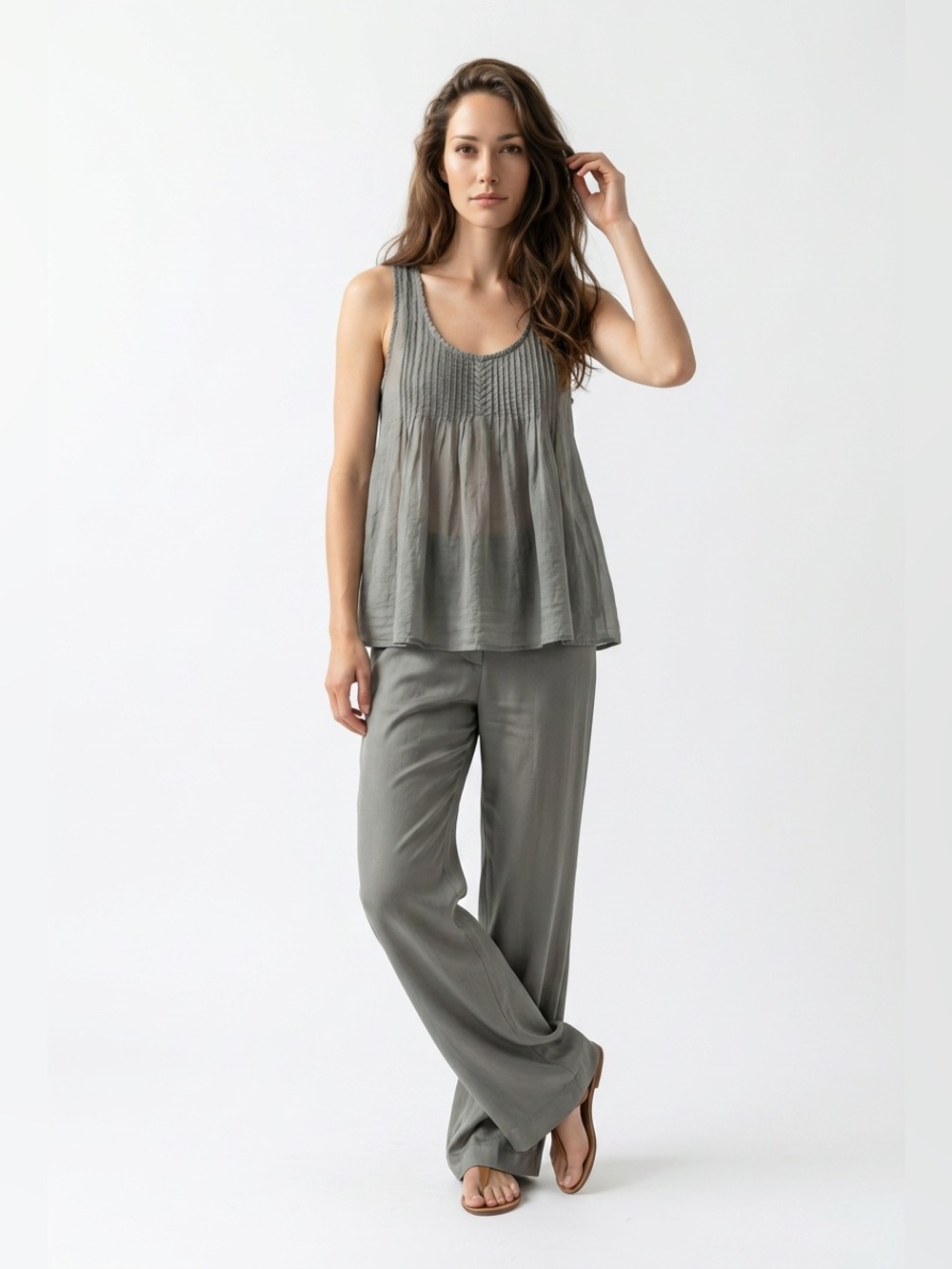 CP Shades Cotton Silk Pintuck Sleeveless Tunic Top XS